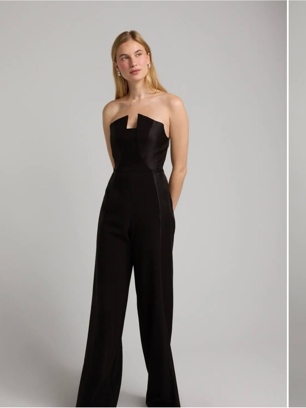 Black Halo Black Jumpsuit, tuxedo style strapless